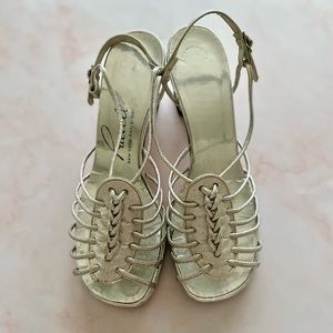 Vintage Silver Strappy Sling Back High Heels